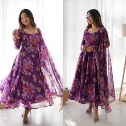 Purple color floral organza silk anarkali suit